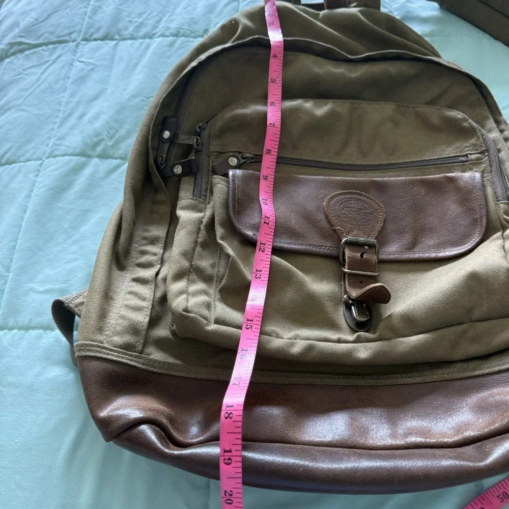 Vtg 90s Eddie Bauer Legacy Leather Canvas Backpack Olive Green Gorpcore